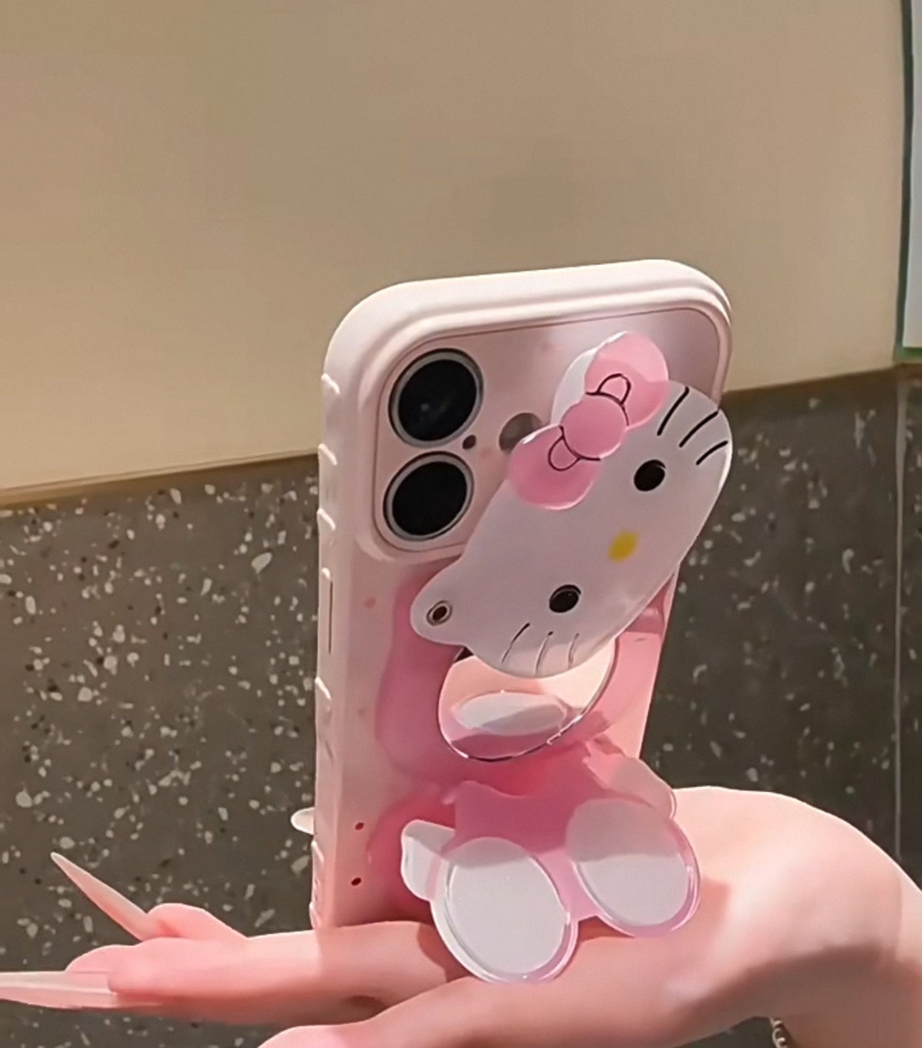 Pink, Sanrio Kitty, super cute, mirror, stand, phone case