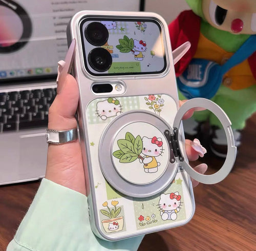 Green, Sanrio Kitty, phone case with stand