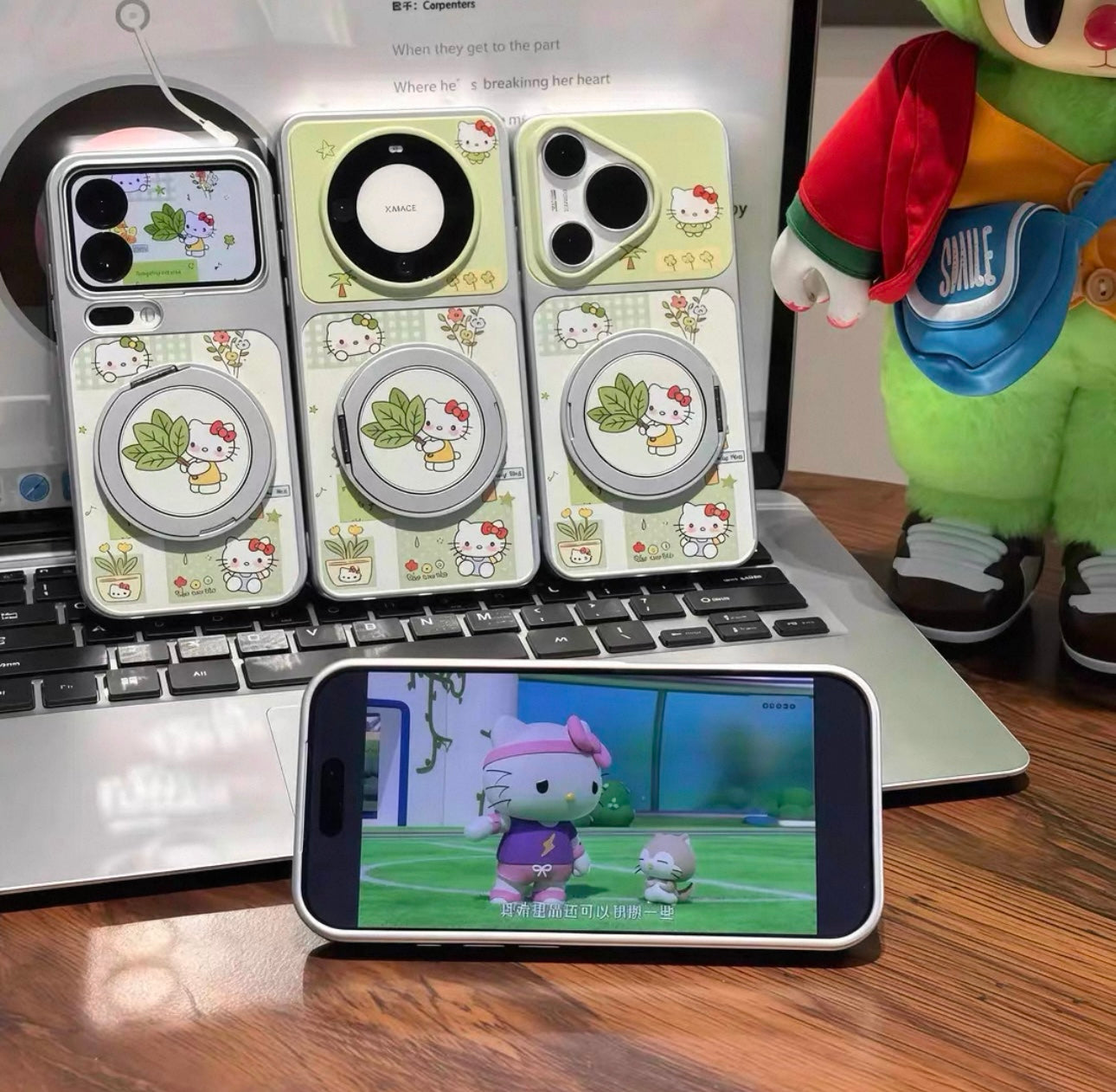 Green, Sanrio Kitty, phone case with stand