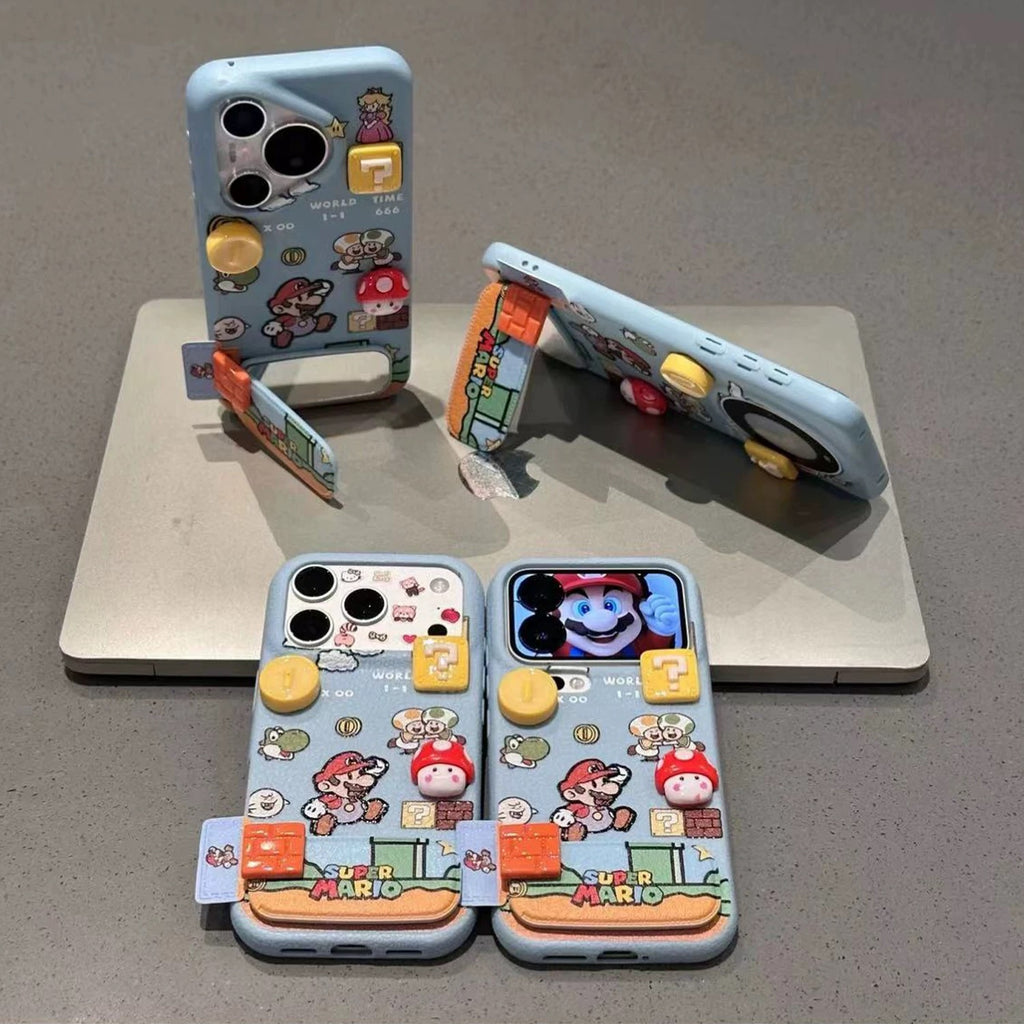 Blue, 3D Mario, mirror, stand, phone case