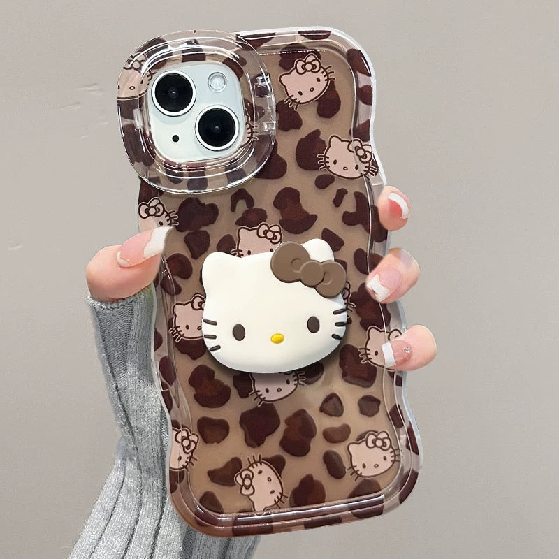 Leopard print, Sanrio Kitty, stand, phone case
