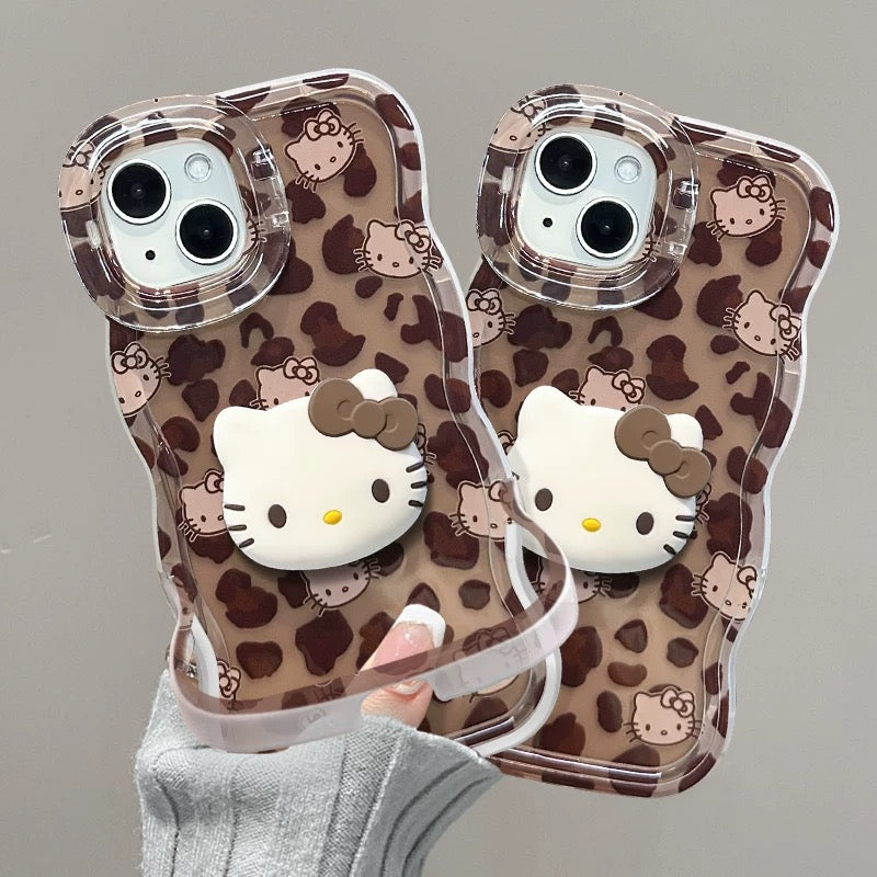 Leopard print, Sanrio Kitty, stand, phone case