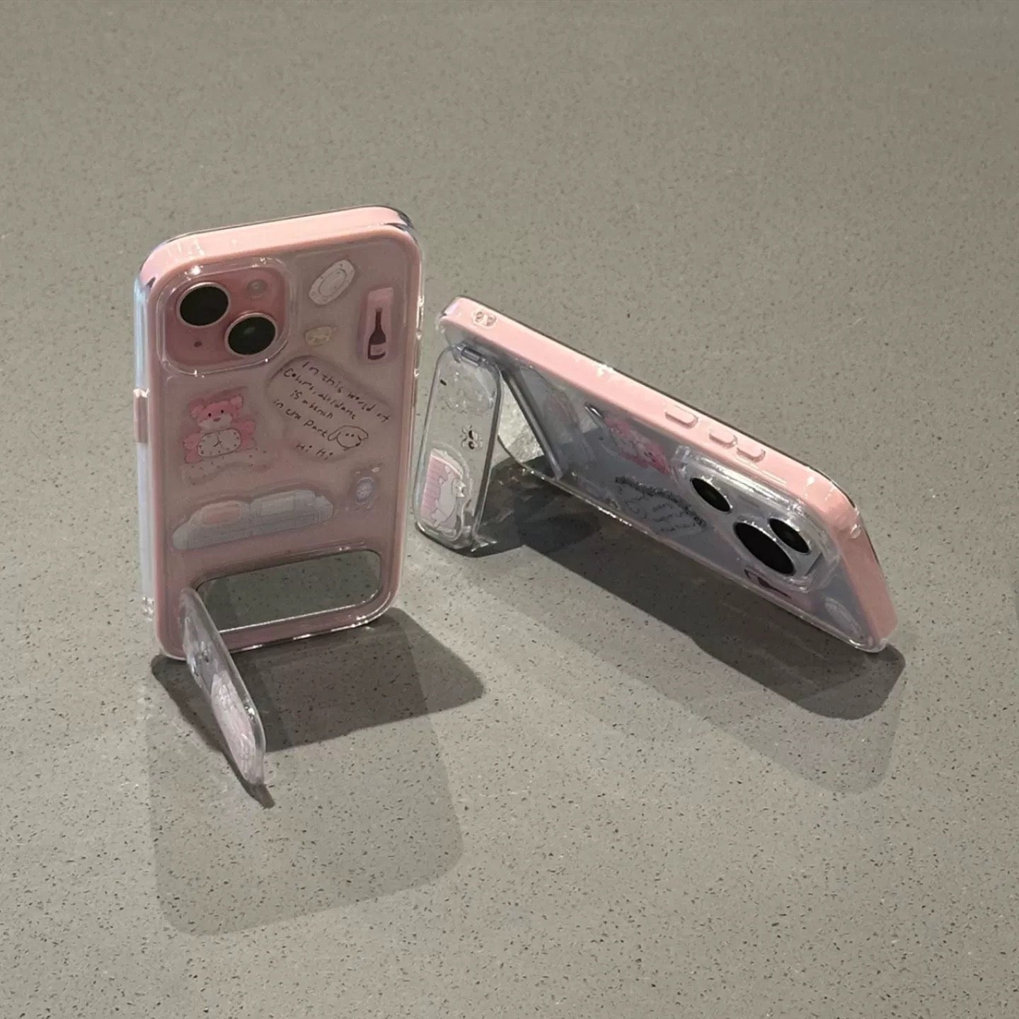 Transparent, cute teddy bear, mirror, stand, phone case