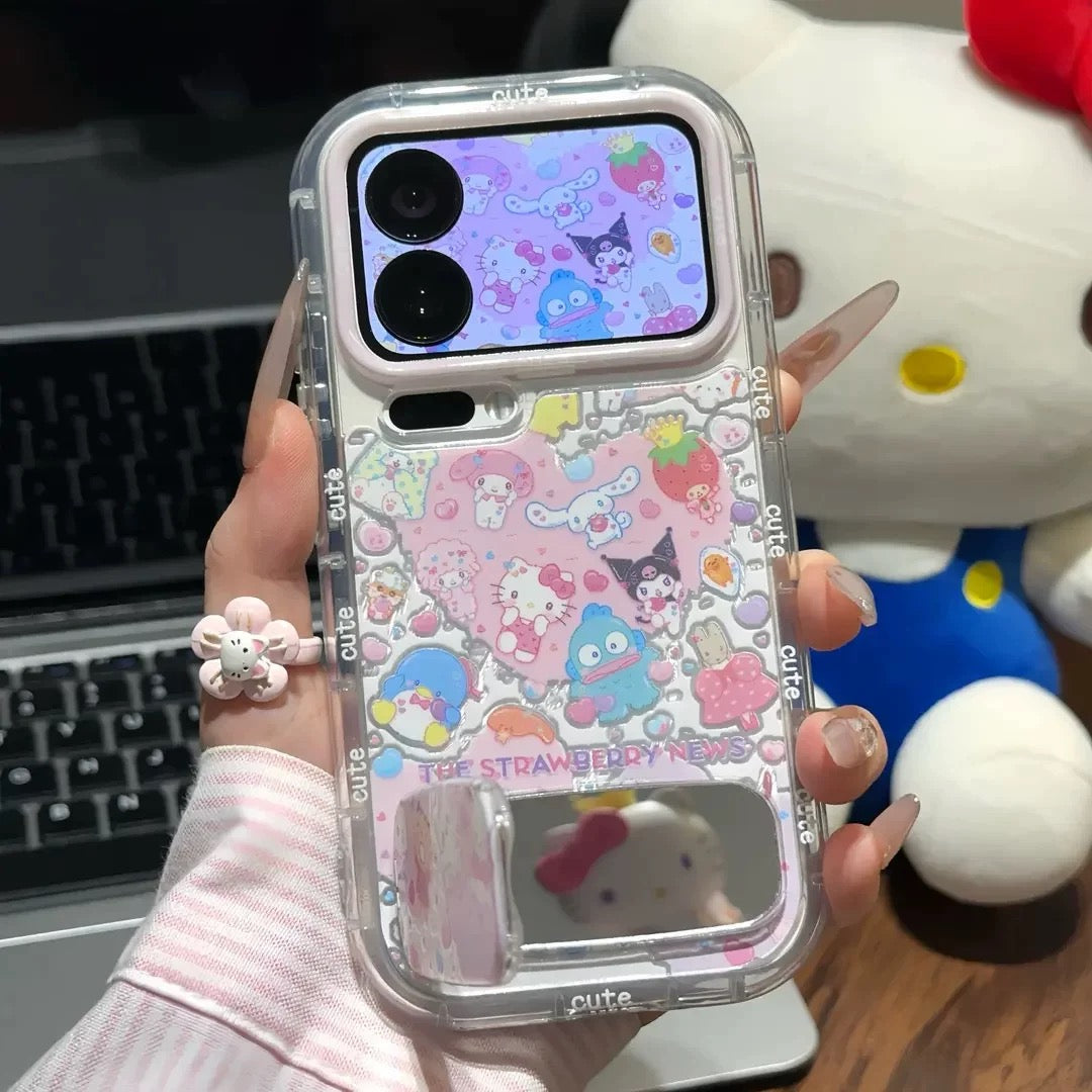 White, Sanrio, mirror, stand, phone case