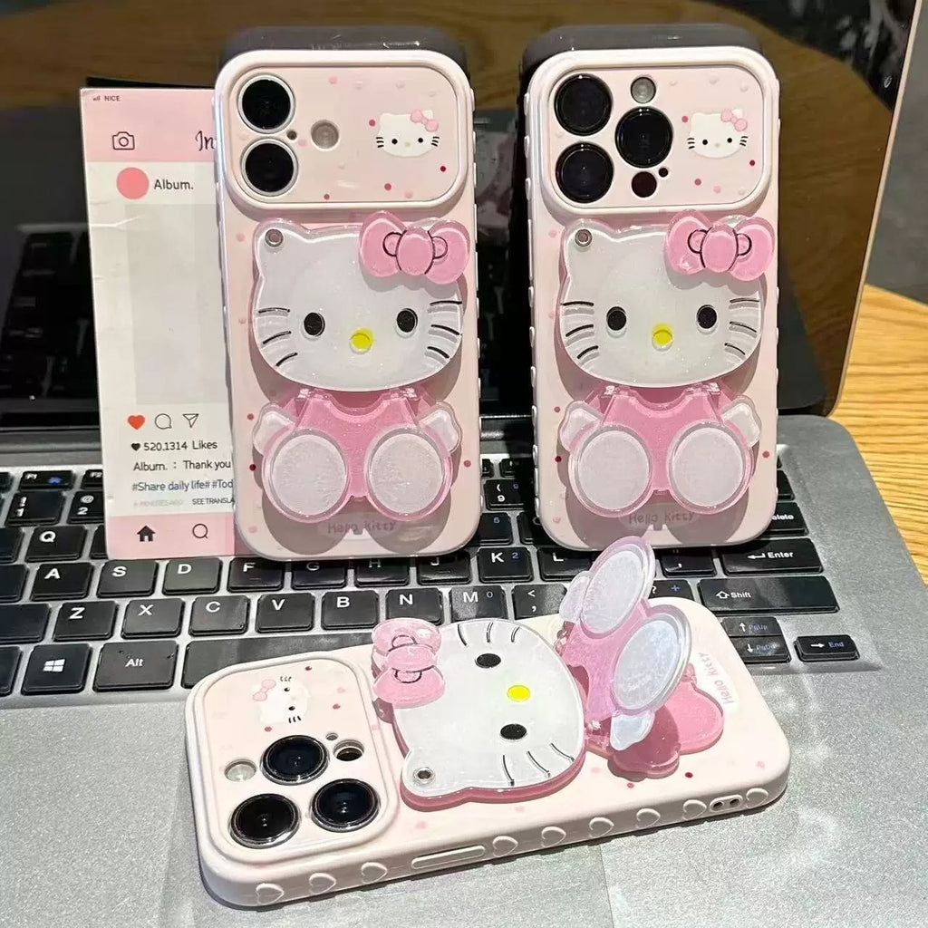 Pink, Sanrio Kitty, super cute, mirror, stand, phone case