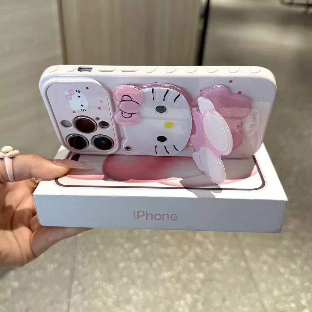 Pink, Sanrio Kitty, super cute, mirror, stand, phone case