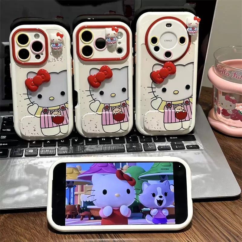 Off-white, Sanrio Kitty bow, mirror, stand, phone case