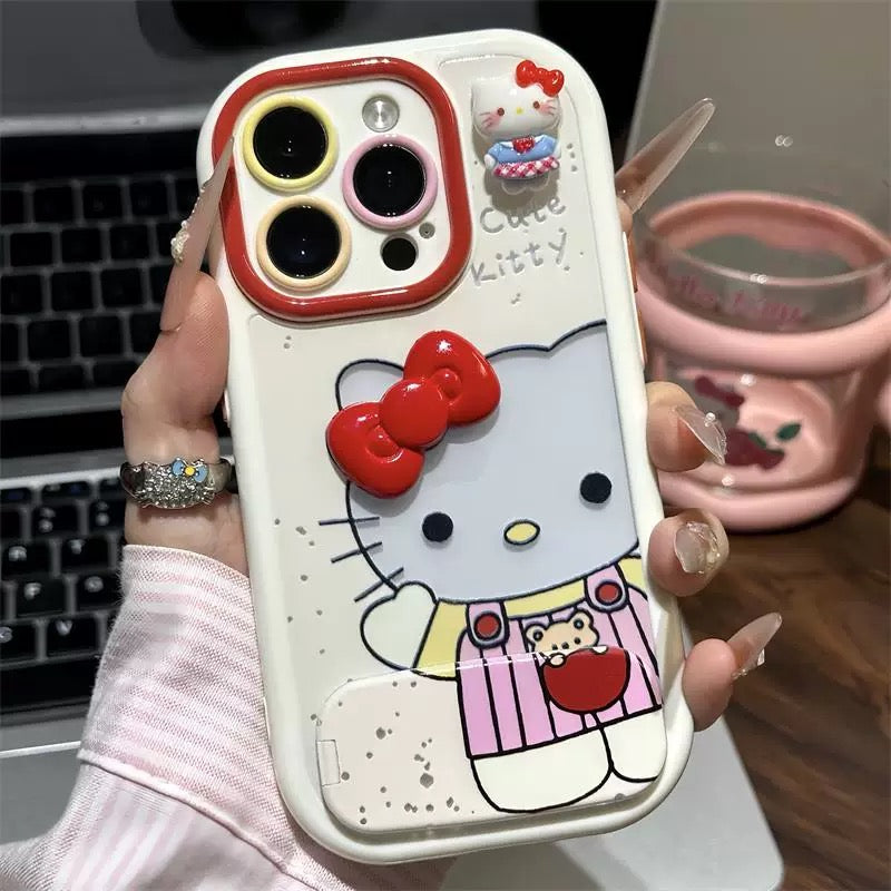 Off-white, Sanrio Kitty bow, mirror, stand, phone case