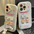 Blue and white, 3D cute dog, mirror, stand, phone case