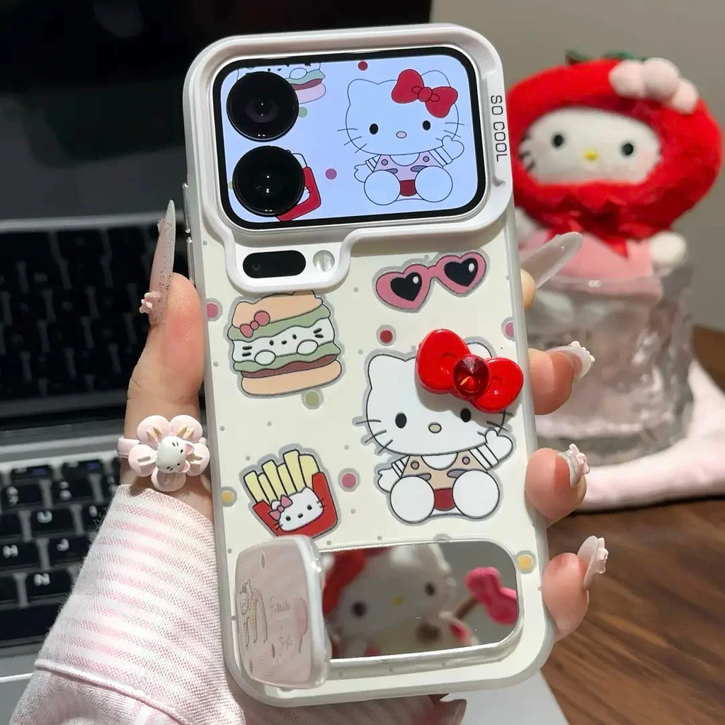 Cream color, Sanrio McDonald's Kitty Cat, mirror, stand, phone case