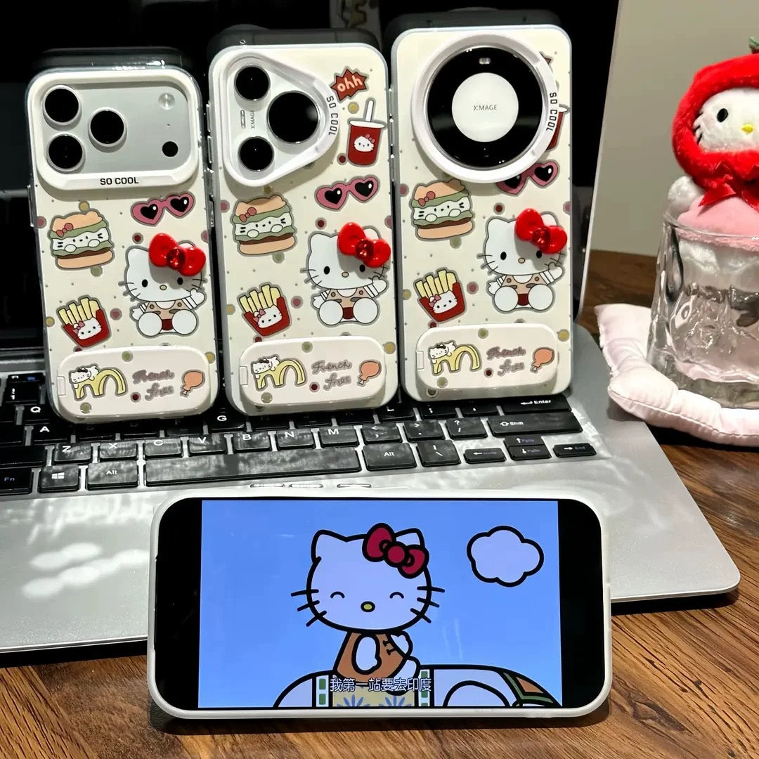 Cream color, Sanrio McDonald's Kitty Cat, mirror, stand, phone case