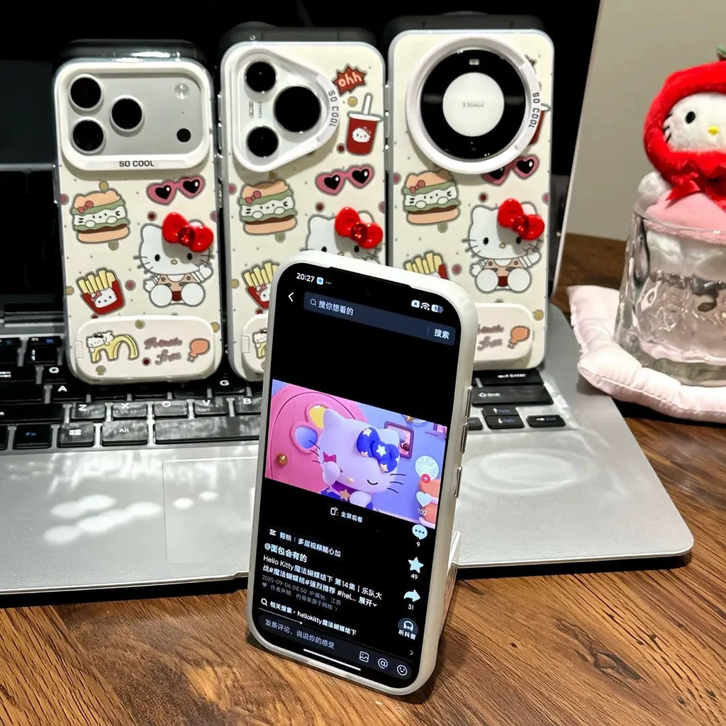 Cream color, Sanrio McDonald's Kitty Cat, mirror, stand, phone case