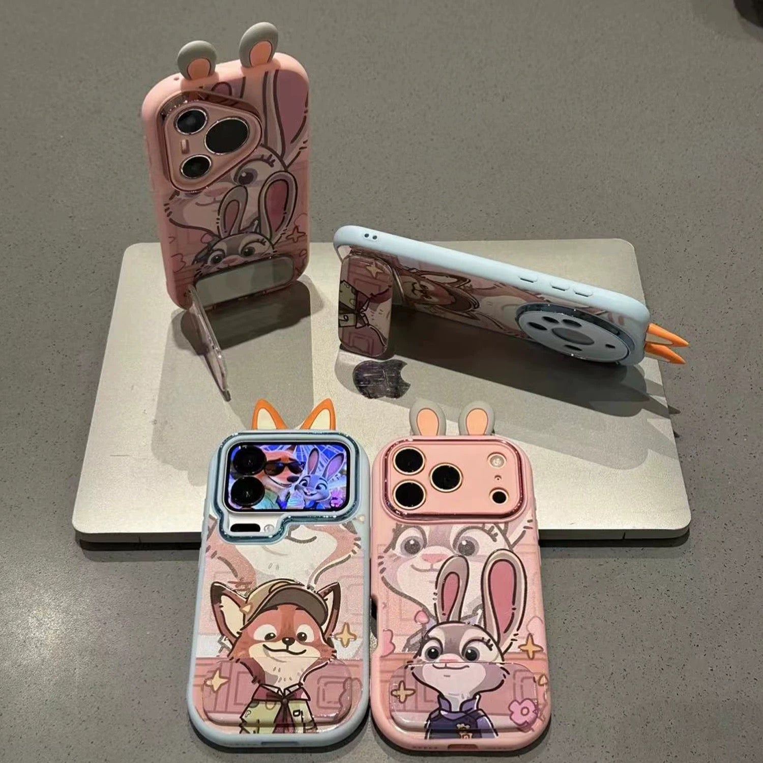 Blue and pink, couple 3D Nick Fox and Judy, mirror, stand, phone case