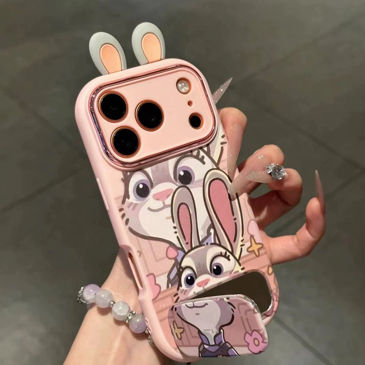 Blue and pink, couple 3D Nick Fox and Judy, mirror, stand, phone case