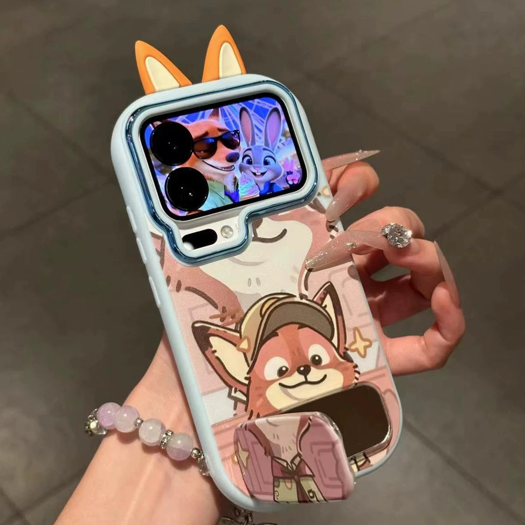 Blue and pink, couple 3D Nick Fox and Judy, mirror, stand, phone case