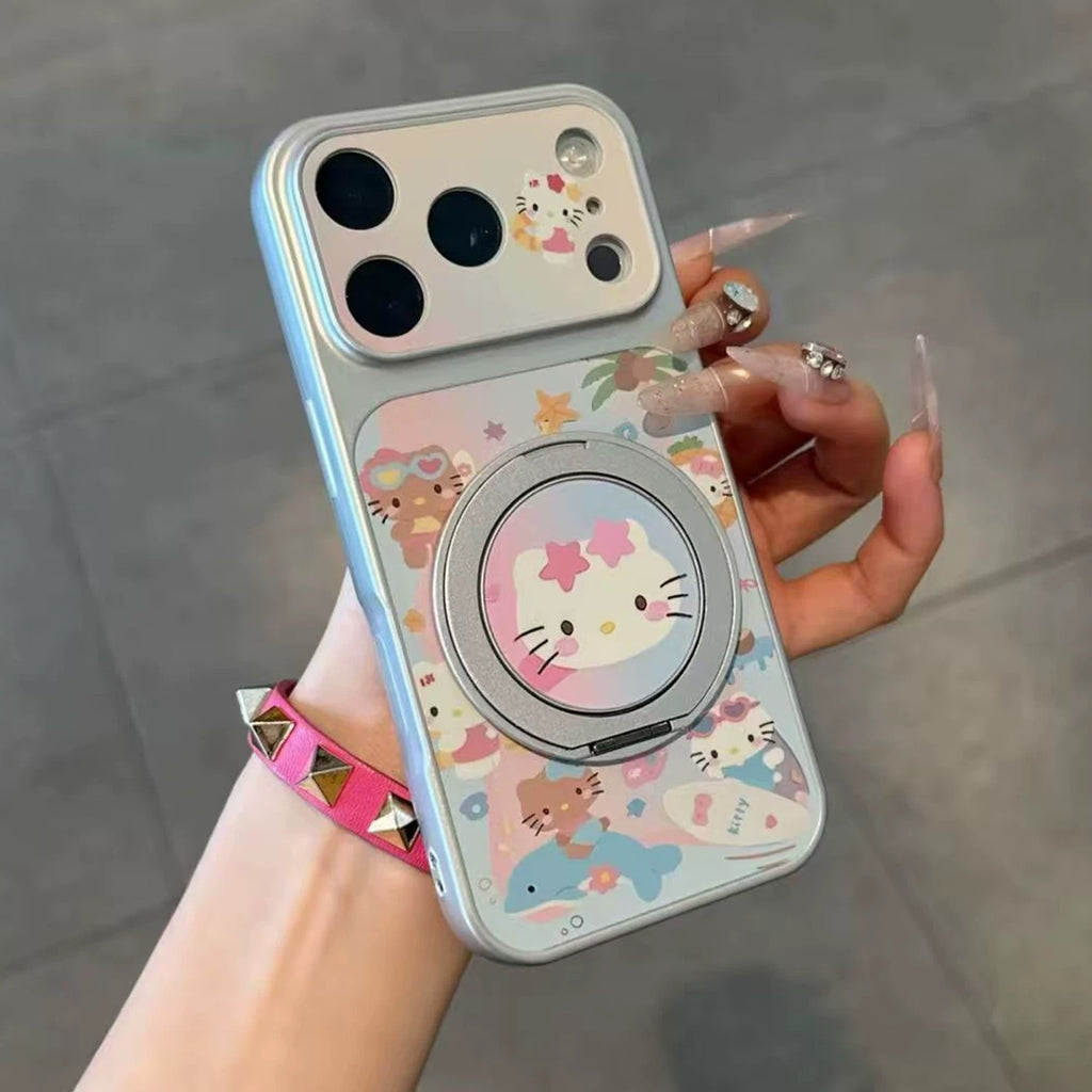 Pink, blue, super cute Beach Kitty, swiveling stand, phone case