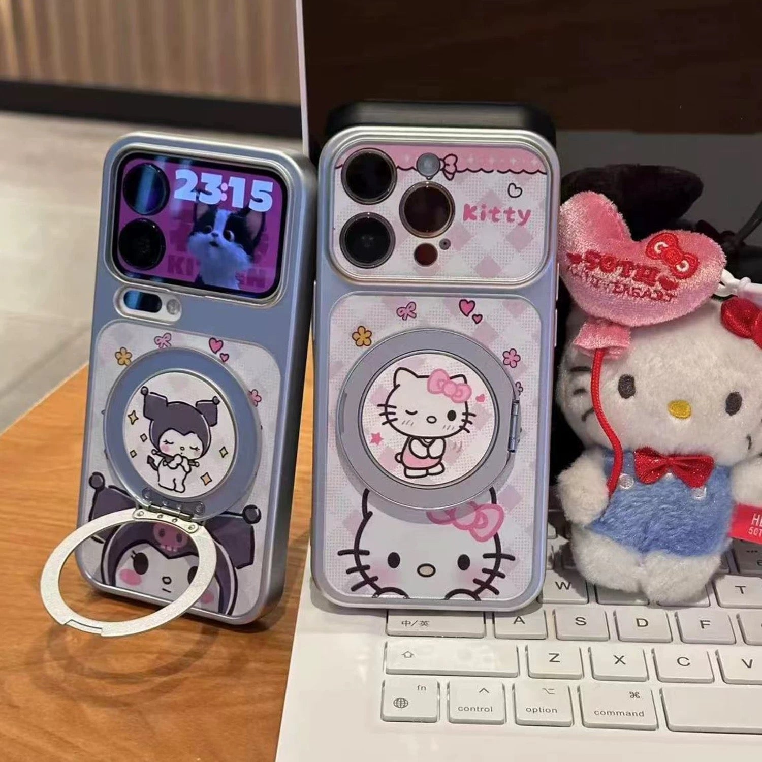 Purple, pink, super cute Kitty Cat, Kuroomi, swiveling stand, phone case
