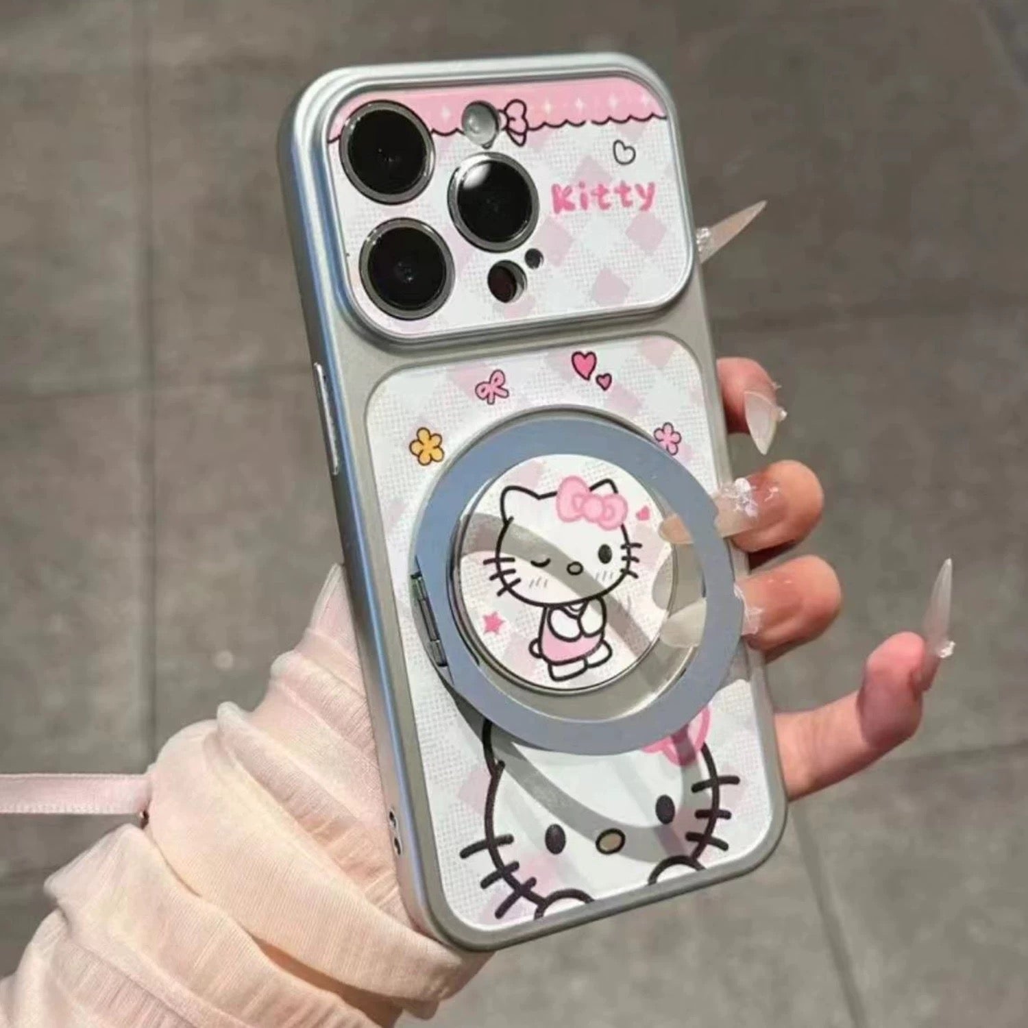 Purple, pink, super cute Kitty Cat, Kuroomi, swiveling stand, phone case