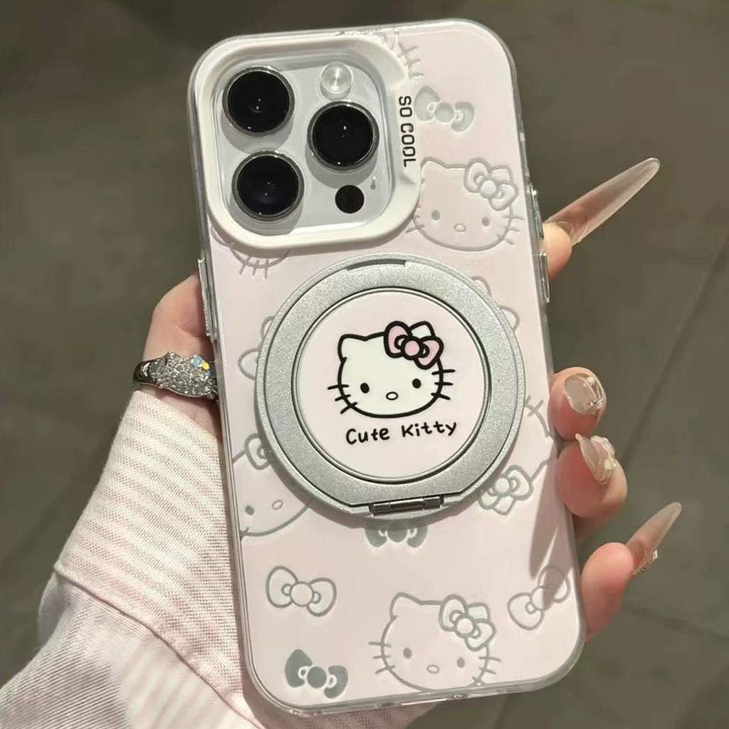 Pink, white, super cute Kitty Cat music headphones with swiveling stand and phone case