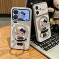 White, super cute black Kitty cat, swiveling stand, phone case