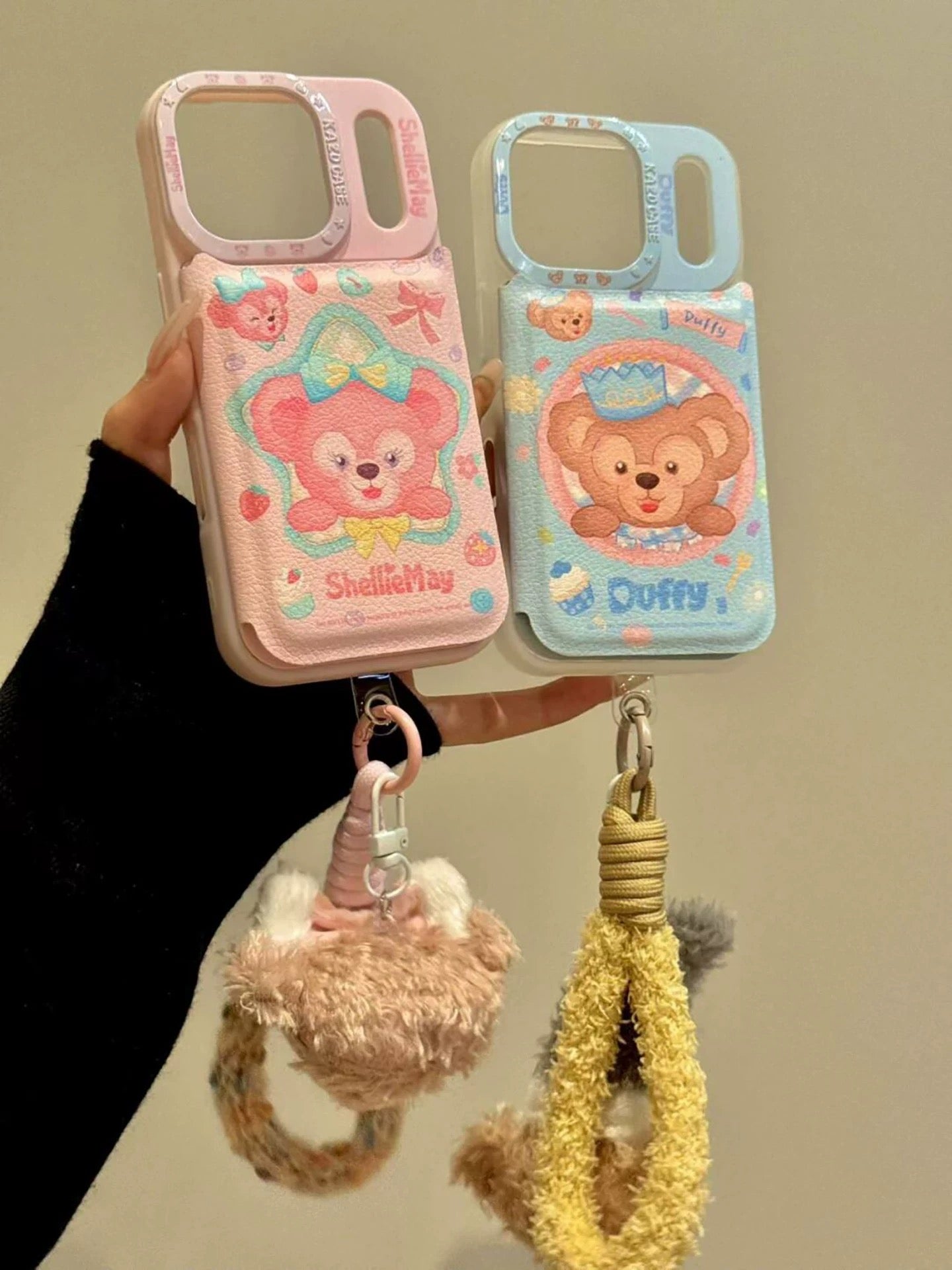 Pink, blue, super cute Duffy bear, Sherry, built-in mirror, flip phone case