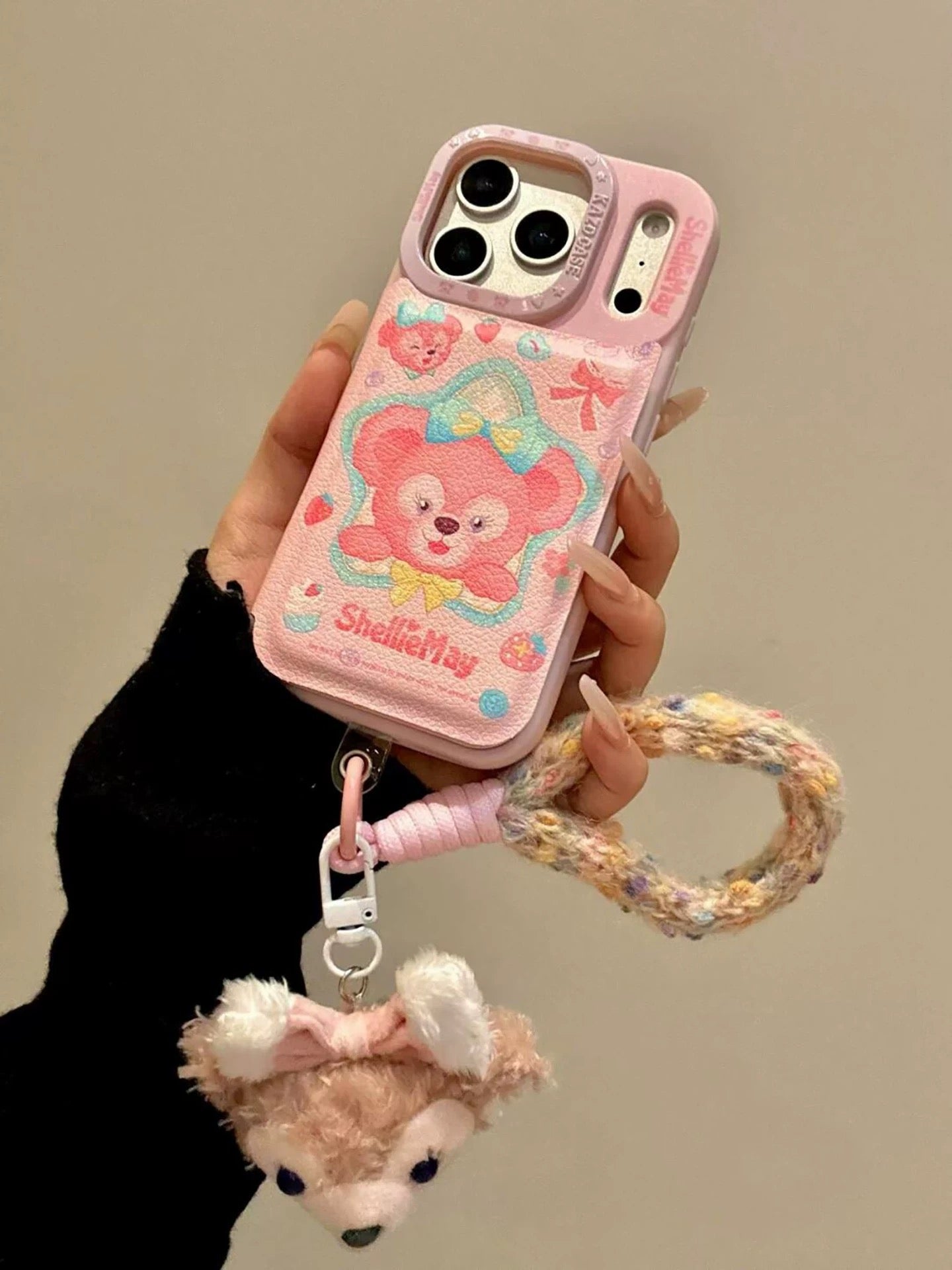 Pink, blue, super cute Duffy bear, Sherry, built-in mirror, flip phone case
